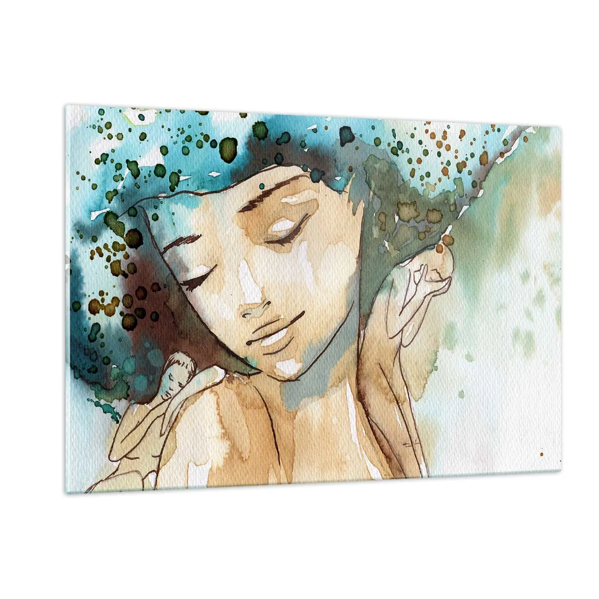 Billede på glas - Lady in blue - 120x80 cm