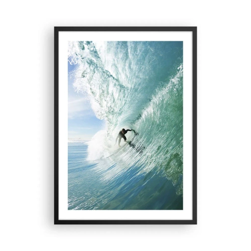 Plakat i sort ramme - Surfer på en bølge i sollyset - 50x70cm - Altid på bølgen - Moderne vægdekoration til stue og soveværelse ARTTOR