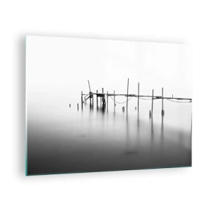 Billede på glas - En sort-hvid mole på en rolig vandoverflade - 70x50cm - Hvad nu, hvis verden ikke eksisterer? - Moderne vægdekoration til stue og soveværelse ARTTOR