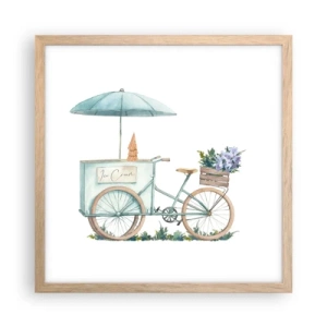 Plakat i ramme af lyst egetræ - Sødt minde om sommeren - 40x40 cm