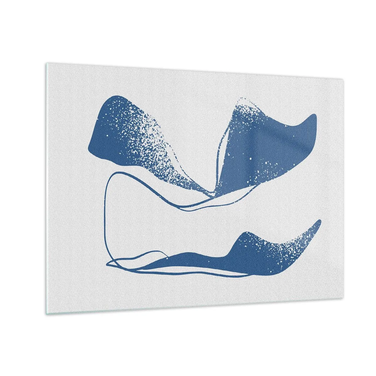 Billede på glas - Marineblå abstrakte former, der ligner vinger - 70x50cm - Bevinget abstraktion - Moderne vægdekoration til stue og soveværelse ARTTOR