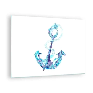 Billede på glas - Anker med nautiske motiver i kunstnerisk stil - 70x50cm - Forvalter af havets hemmeligheder - Moderne vægdekoration til stue og soveværelse ARTTOR