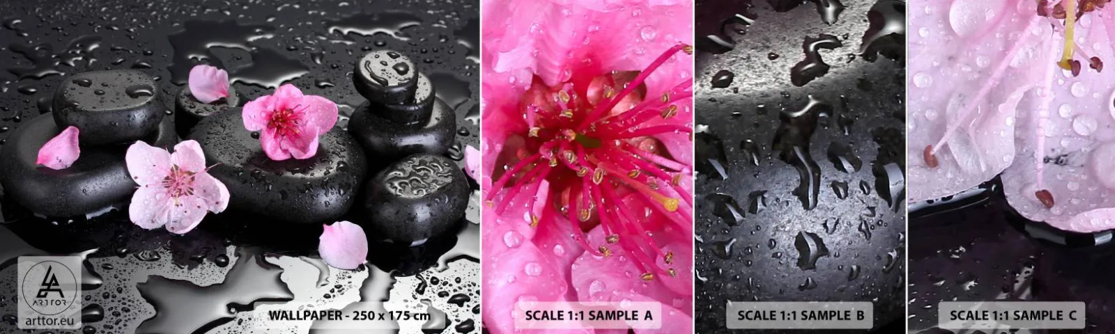 Fototapet Prøve Standard Eco - Og stenen falder fra hjertet - Blomster, Asien, Spa - 100x30 cm