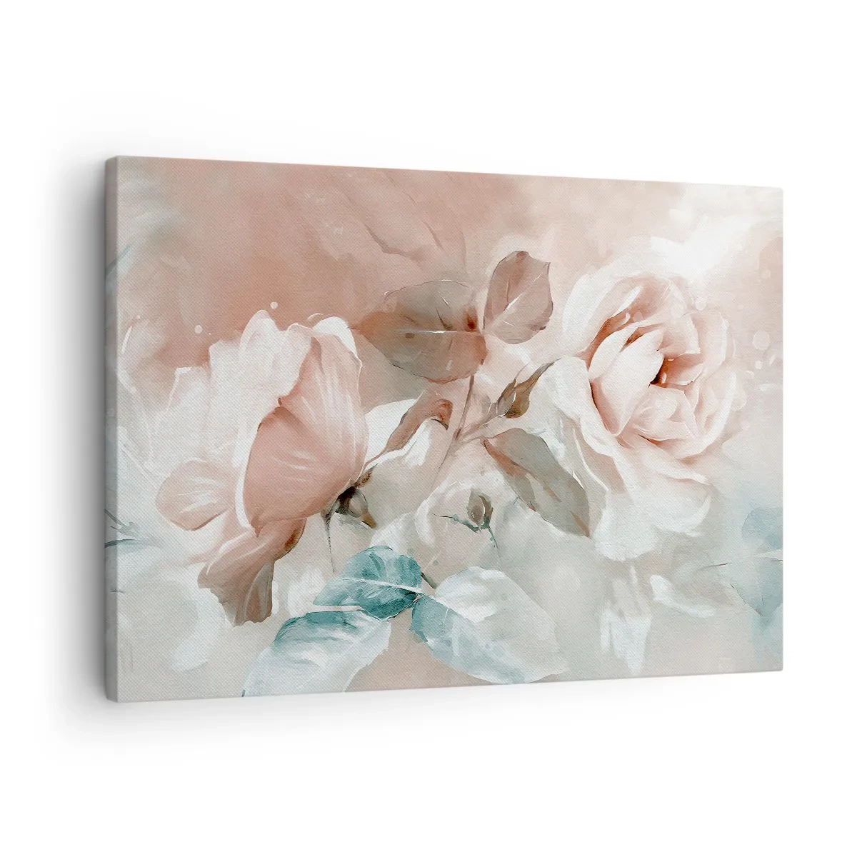 Lærredstryk - Billede på lærred - Delikate roser i pastelfarver på en lys baggrund - 70x50cm - Den romantiske ånd - Moderne vægdekoration til stue og soveværelse ARTTOR