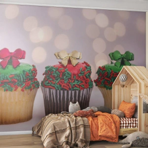 Fototapet Selvklæbende Deluxe Sticker - Slik i buen - Gastronomi, Cookies, Farverige muffins - 400x280 cm