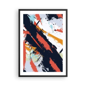 Plakat i sort ramme - Abstrakt komposition med dynamiske penselstrøg. - 50x70cm - Dynamisk sammensætning - Moderne vægdekoration til stue og soveværelse ARTTOR