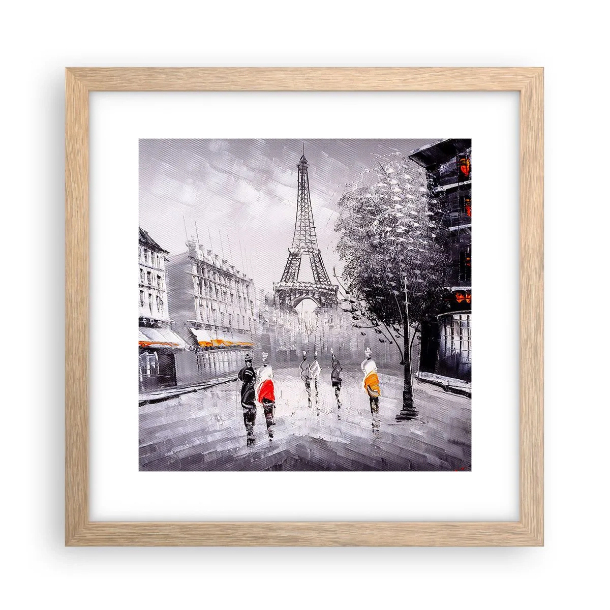 Plakat i ramme af lyst egetræ - En parisisk spadseretur - 30x30 cm
