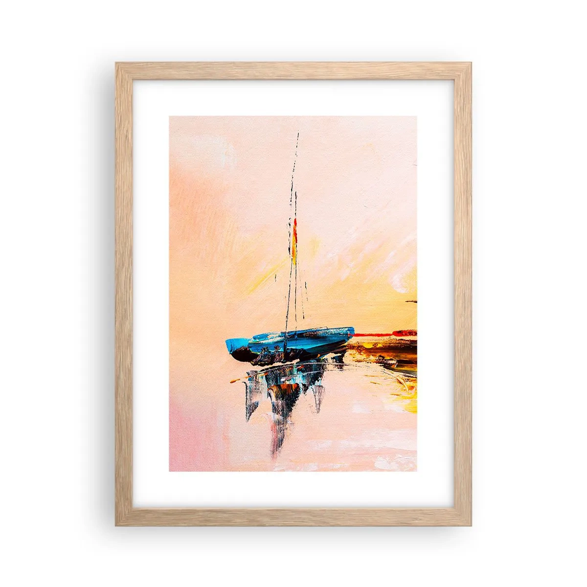 Plakat i ramme af lyst egetræ - En aften i havnen - 30x40 cm