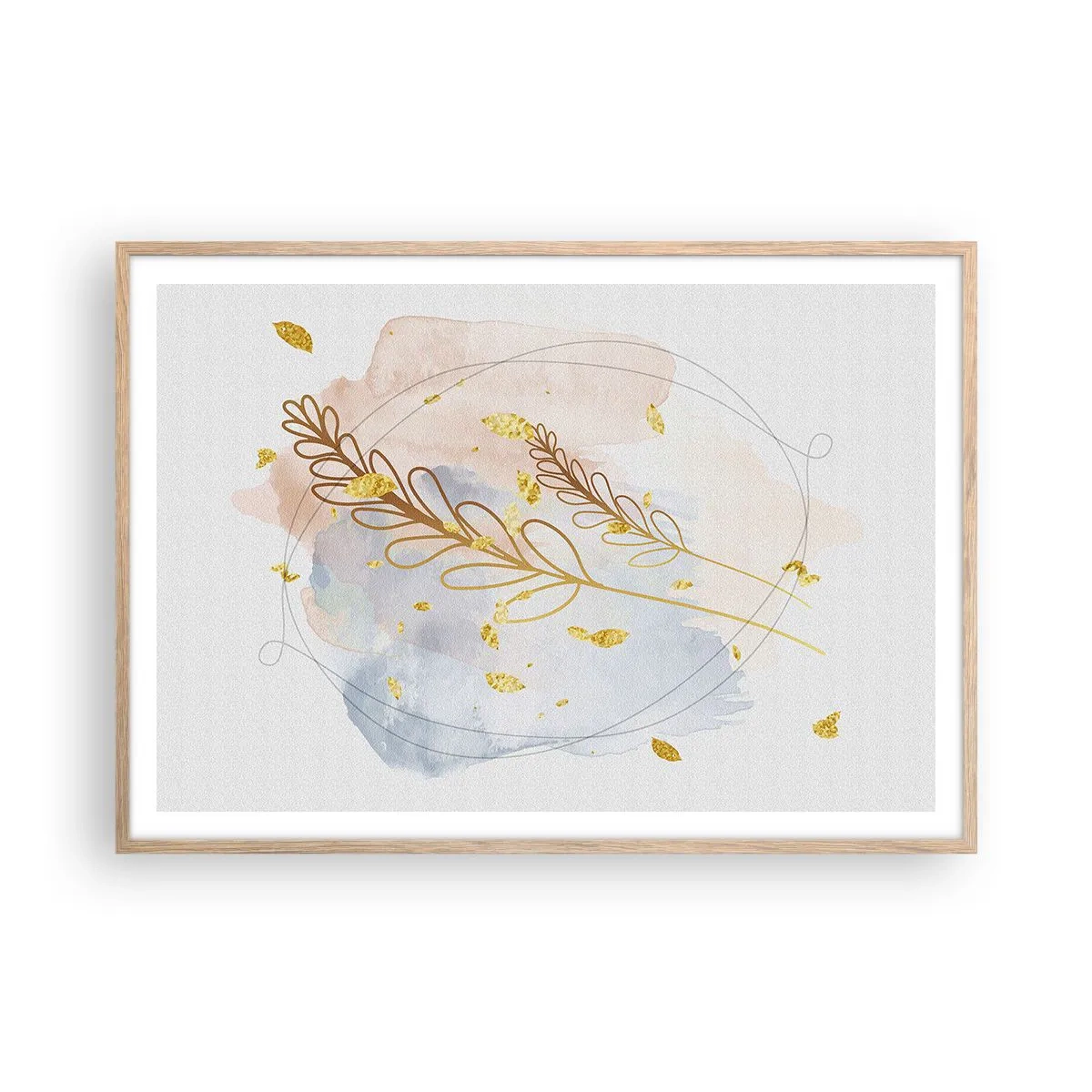 Plakat i ramme af lyst egetræ - En gylden eksplosion - 100x70 cm