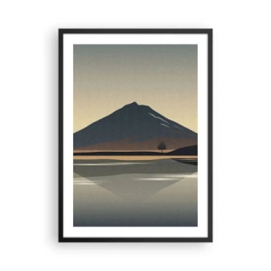 Plakat i sort ramme - Et minimalistisk bjerglandskab med en spejling i en sø - 50x70cm - Spejlrefleksion - Moderne vægdekoration til stue og soveværelse ARTTOR