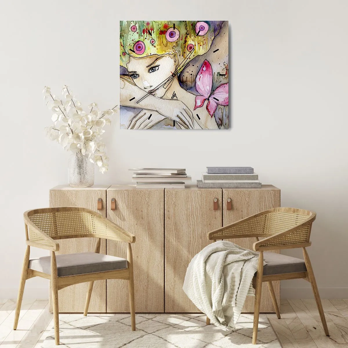 Vægur, Uret - Sommerfugleprinsesse - 30x30 cm