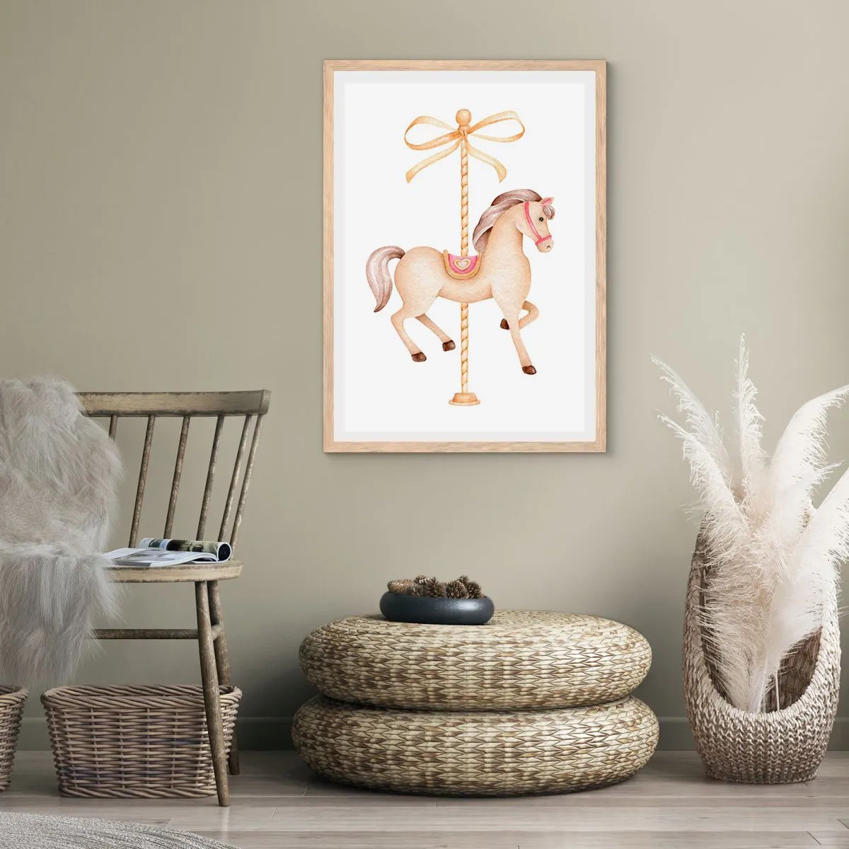 Plakat i ramme af lyst egetræ - Med et yndefuldt trav - 70x100 cm