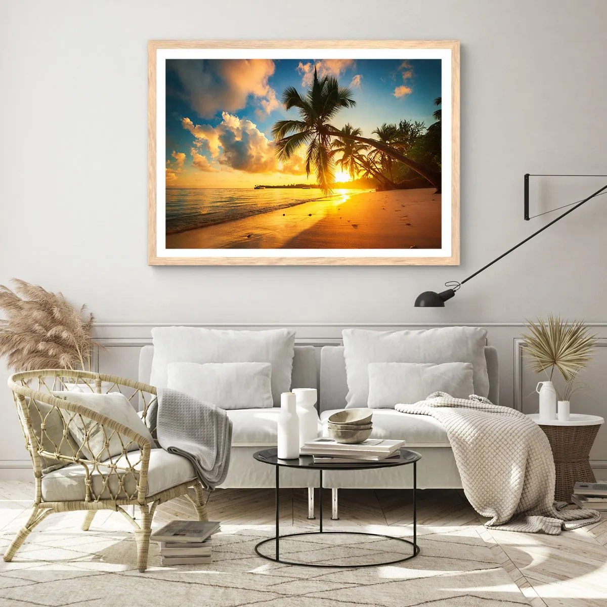 Plakat i ramme af lyst egetræ - Caribisk drøm - 70x50 cm