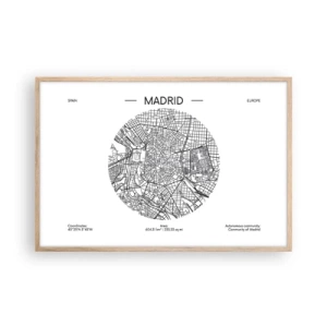 Plakat i ramme af lyst egetræ - Madrids anatomi - 91x61 cm