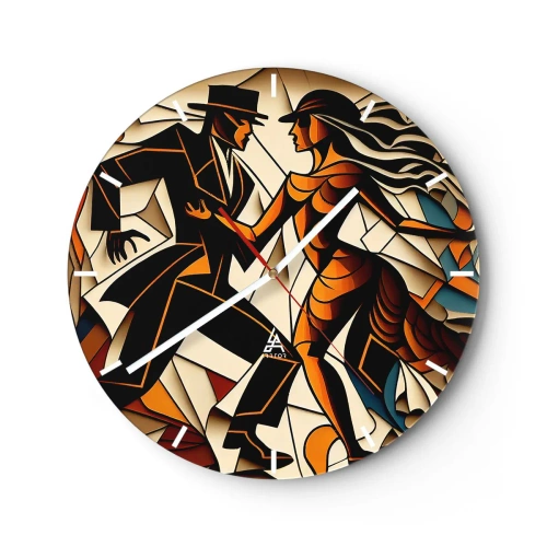 Vægur, Uret - Et par, der danser i art deco-stil med varme toner - 30x30cm - Dans af lidenskab og passion - Moderne vægdekoration til stue, køkken og soveværelse ARTTOR
