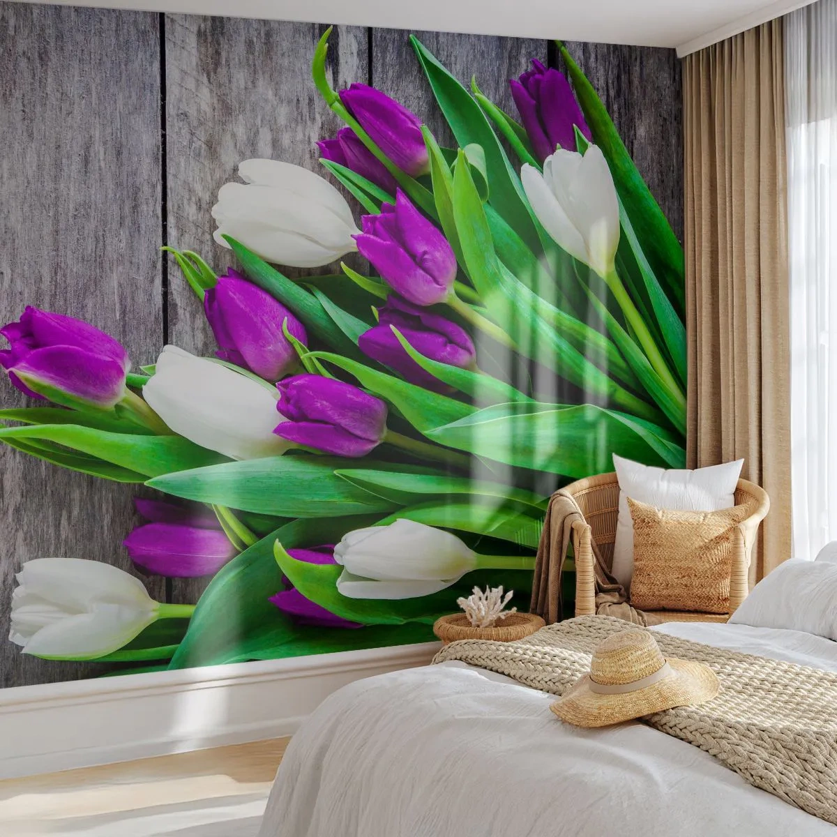 Fototapet Premium Sand - På dagen for forårsfesten - Blomster, Tulipaner, Buket blomster - 100x70 cm