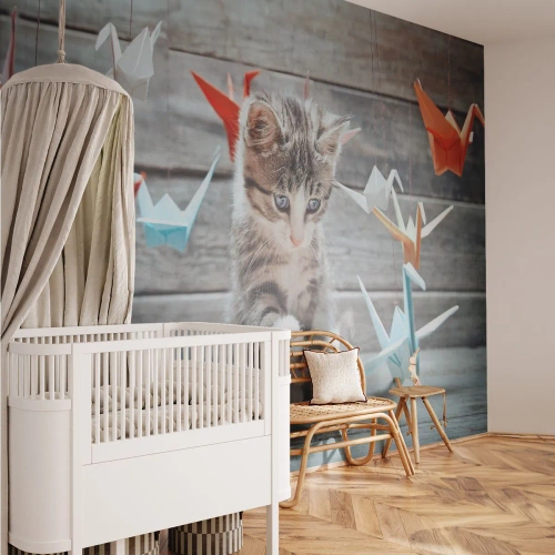 Fototapet Standard Eco - Første lektion - Dyr, Kat, Origami - 300x210 cm