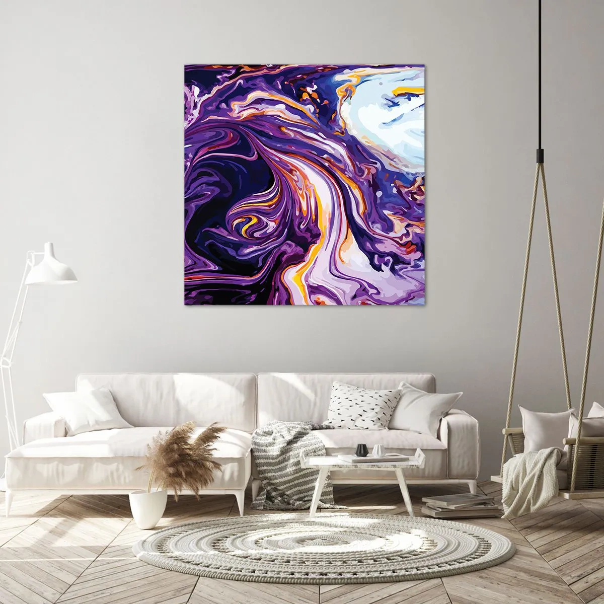 Lærredstryk - Billede på lærred - Rummets bøjning i lilla - 40x40 cm