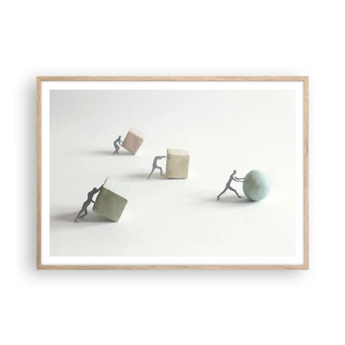 Plakat i ramme af lyst egetræ - Selve livet - 100x70 cm