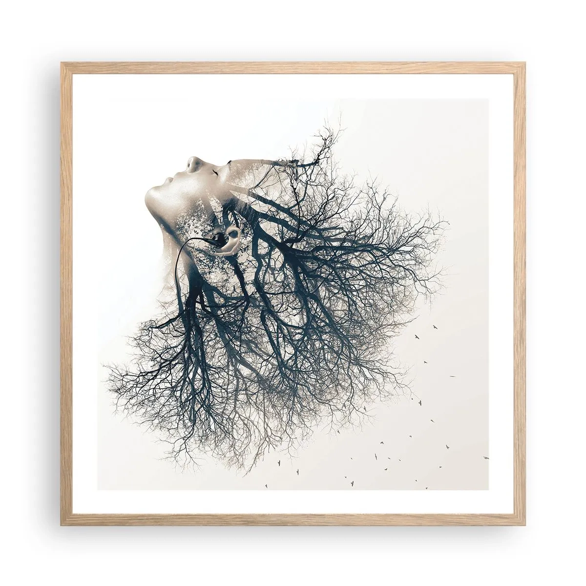 Plakat i ramme af lyst egetræ - Lyttede til træets hvisken - 60x60 cm