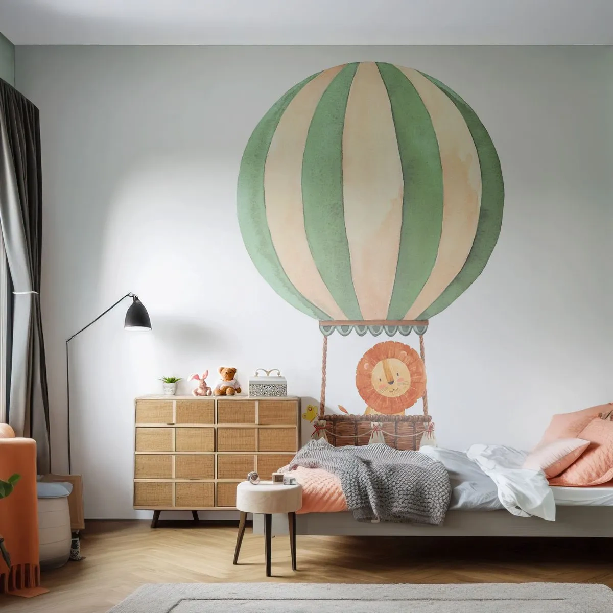 Fototapet Premium Sand - Leons rejser - Ballon, Løve, Børns - 250x175 cm