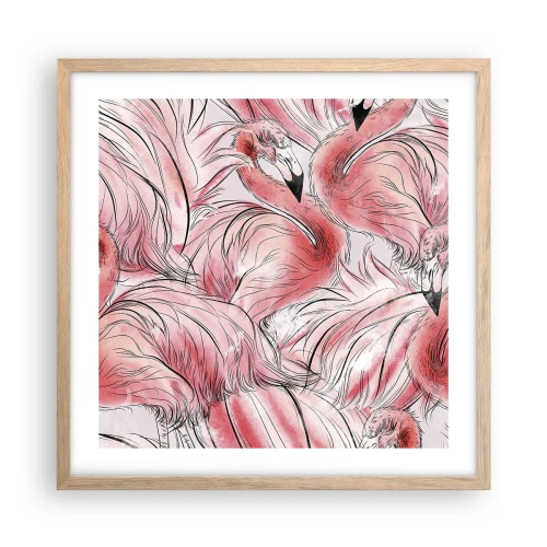 Plakat i ramme af lyst egetræ - Fugle corps de ballet - 50x50 cm