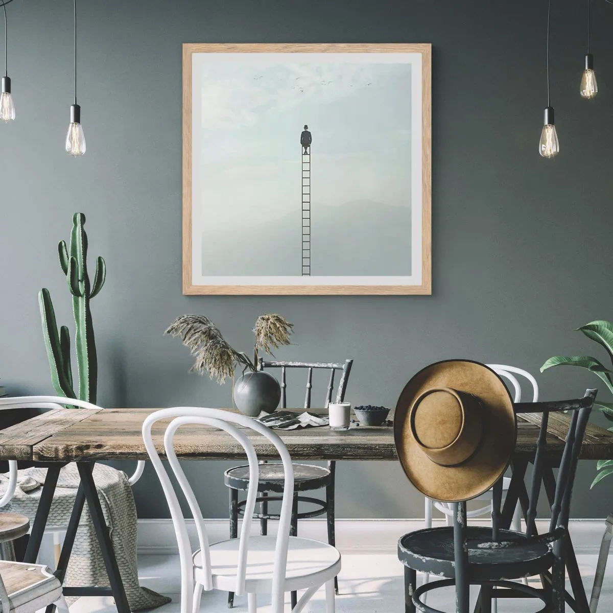 Plakat i ramme af lyst egetræ - Stig yderligere - 40x40 cm