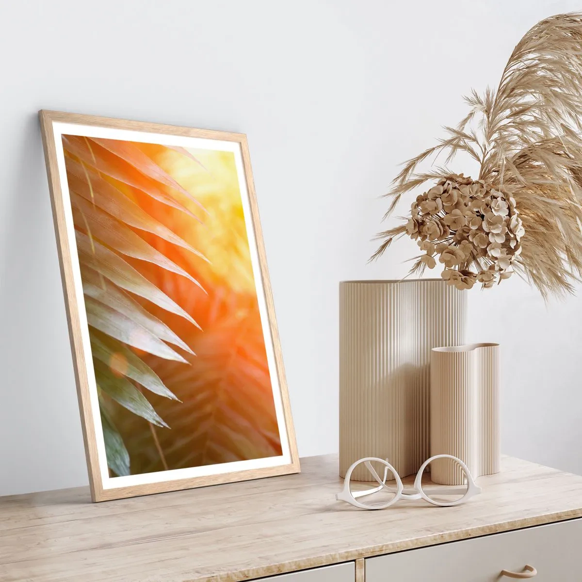 Plakat i ramme af lyst egetræ - Morgen i junglen - 50x70 cm