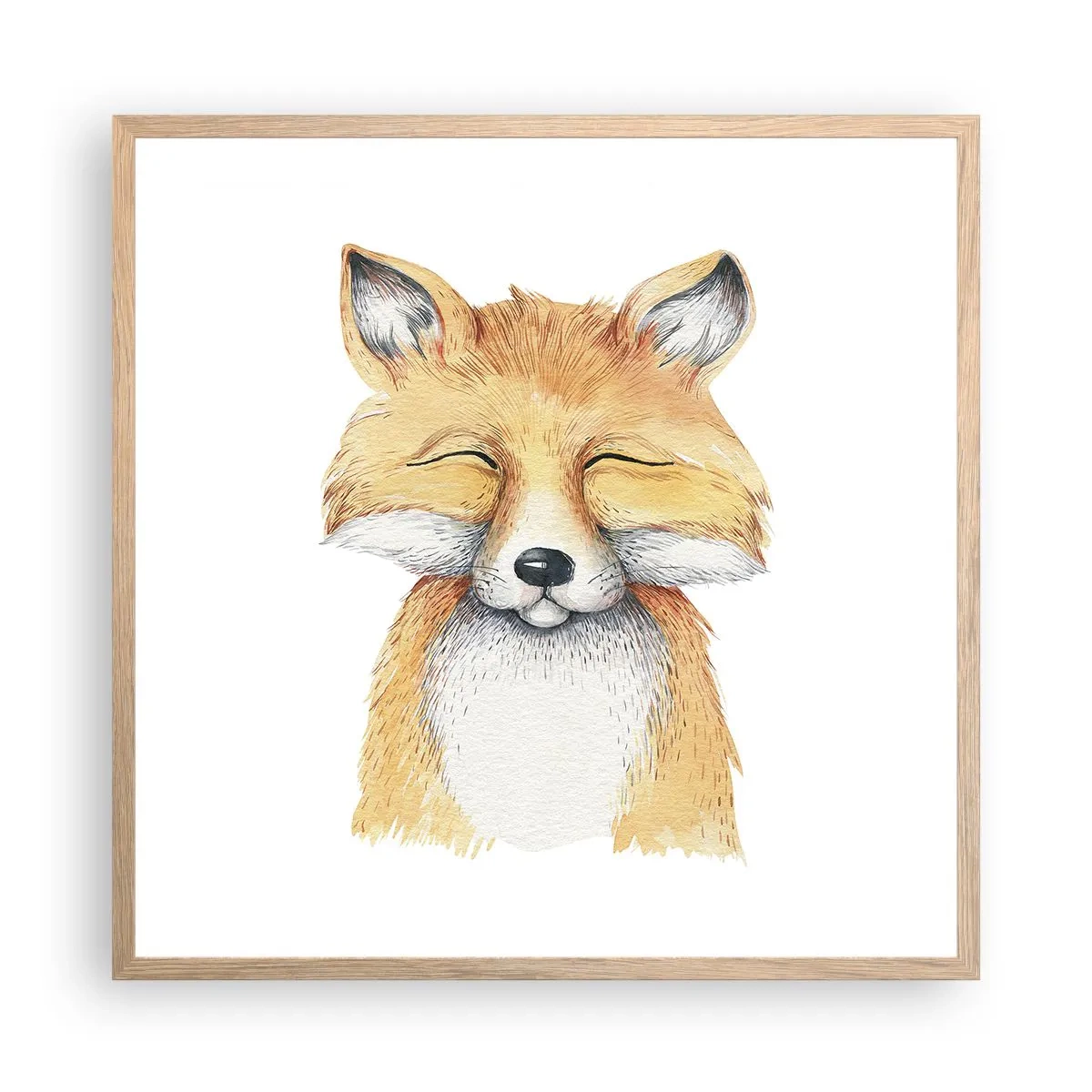 Plakat i ramme af lyst egetræ - Rævehumor - 60x60 cm