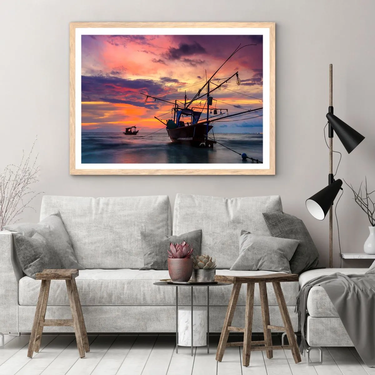 Plakat i ramme af lyst egetræ - En eksotisk aften - 70x50 cm