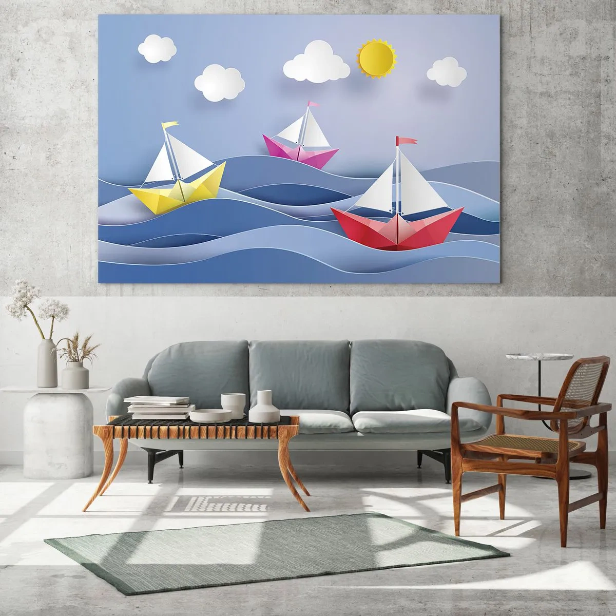 Billede på glas - Åh, hvor er det dejligt at gynge i bølgerne - 70x50cm - Ah, hvor dejligt at svinge sig mellem bølgerne - Moderne vægdekoration til stue og soveværelse ARTTOR
