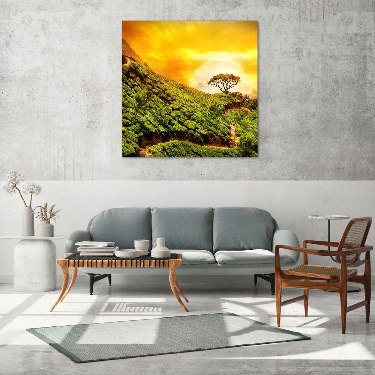 Billede på glas - En snoet sti, en grøn skråning - 60x60 cm