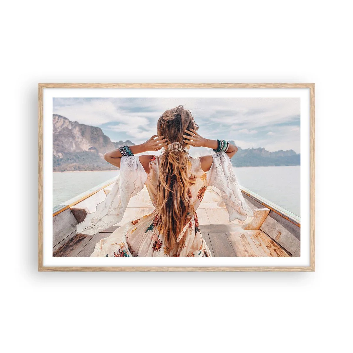 Plakat i ramme af lyst egetræ - På vej mod lykken - 91x61 cm