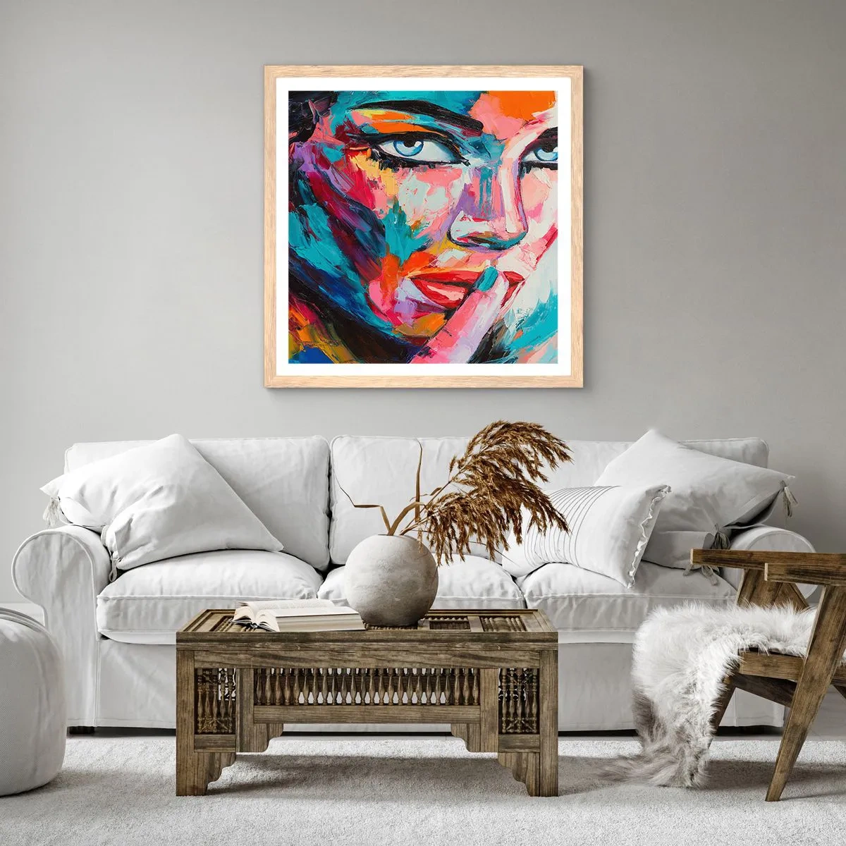 Plakat i ramme af lyst egetræ - Vores første hemmelighed - 40x40 cm