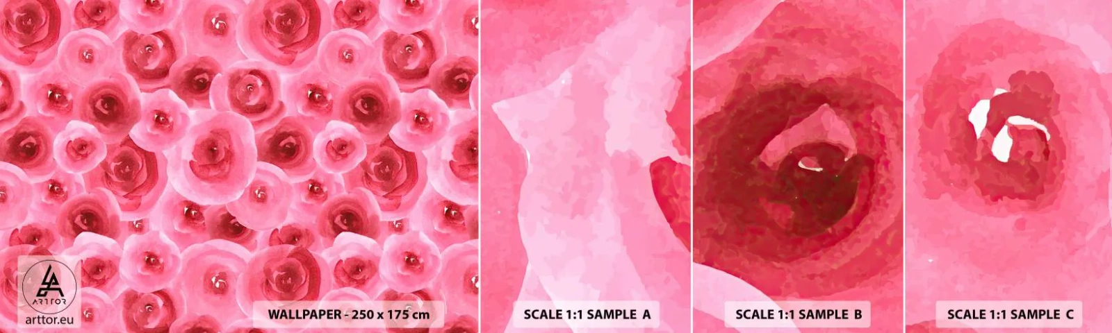 Prøve Fototapet Selvklæbende Deluxe Sticker - Roser under og over - Blomster, Skønhed, Romantikken - 100x30 cm