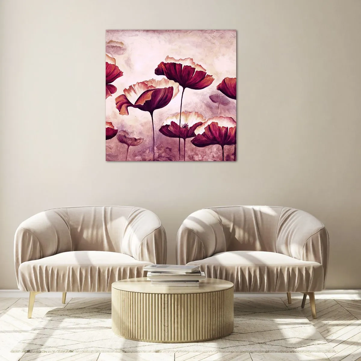 Billede på glas - Rød og hvid flage - 60x60 cm