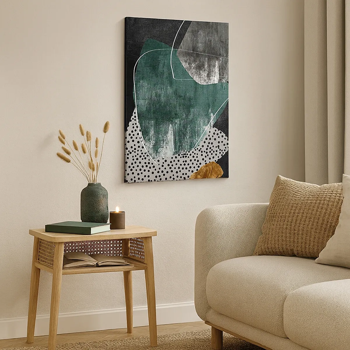 Lærredstryk - Billede på lærred - Farverig abstraktion med en guldflager - 50x70 cm