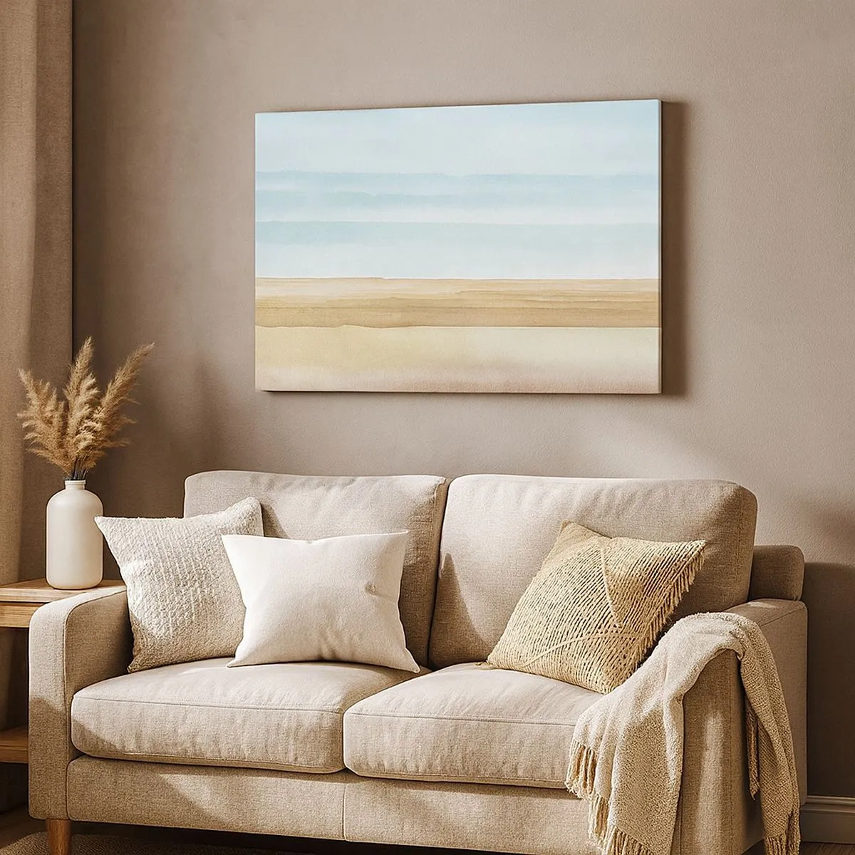 Lærredstryk - Billede på lærred - Et par kardinaler siddende på grene i et pastelfarvet landskab - 70x50cm - Fortællingen om den lyserøde skov - Moderne vægdekoration til stue og soveværelse ARTTOR