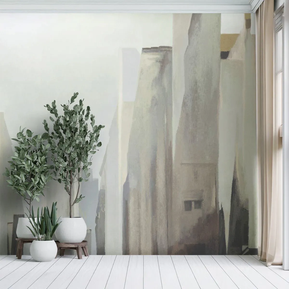 Fototapet Premium Sand - En drøm om byen - Minimalistisk, Lyse, By - 500x350 cm