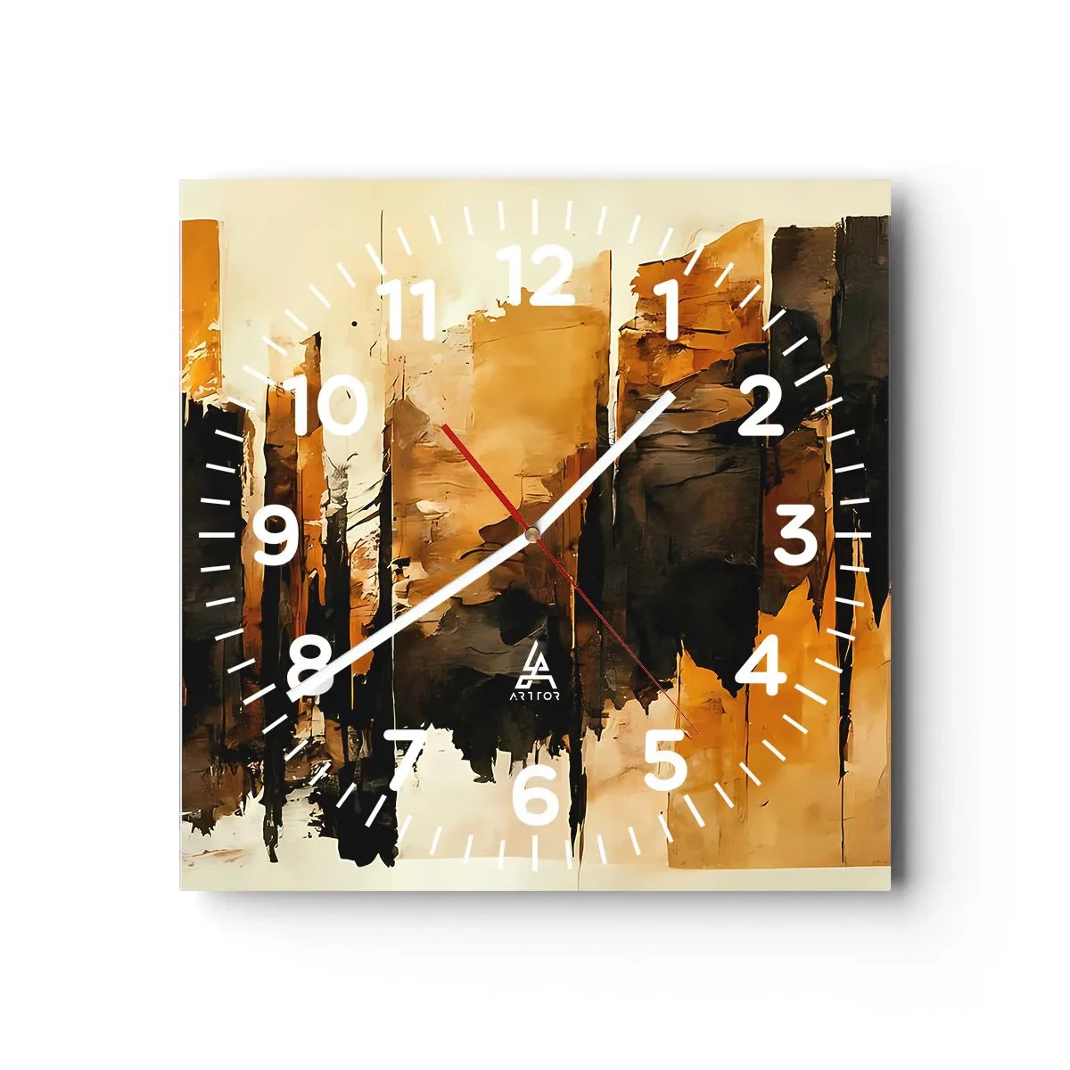 Vægur, Uret - Harmoni af sort og guld - 40x40 cm