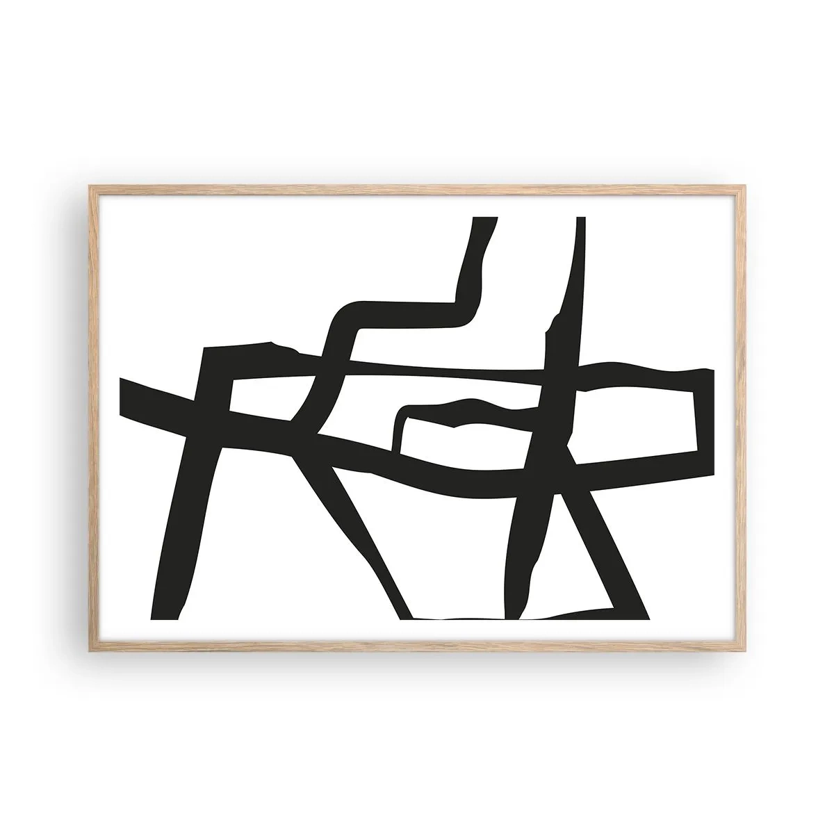 Plakat i ramme af lyst egetræ - Sort og hvid konstruktion - 100x70 cm