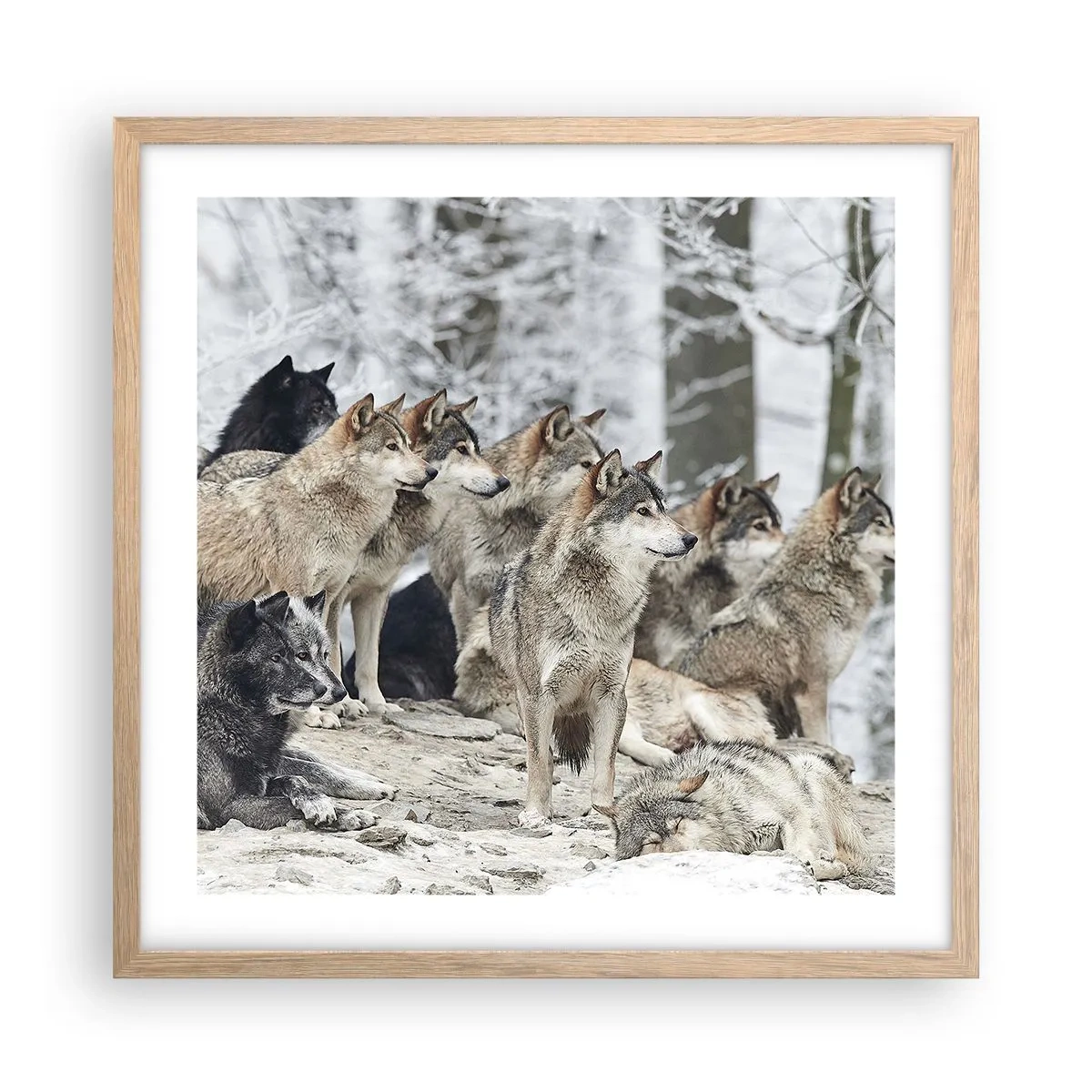 Plakat i ramme af lyst egetræ - Familie og venner - 50x50 cm