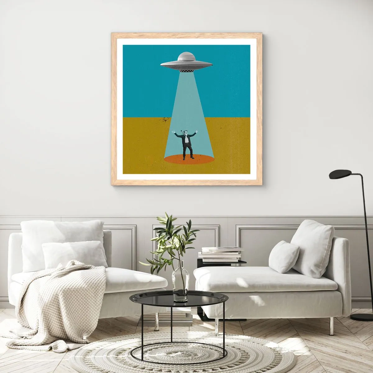 Plakat i ramme af lyst egetræ - Et tæt møde - 60x60 cm