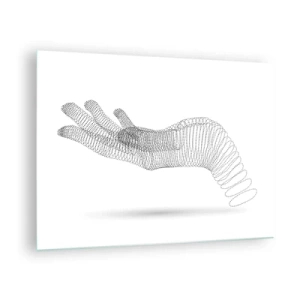 Billede på glas - Minimalistisk grafik af en håndlavet prikker - 70x50cm - Fjedrende hånd - Moderne vægdekoration til stue og soveværelse ARTTOR