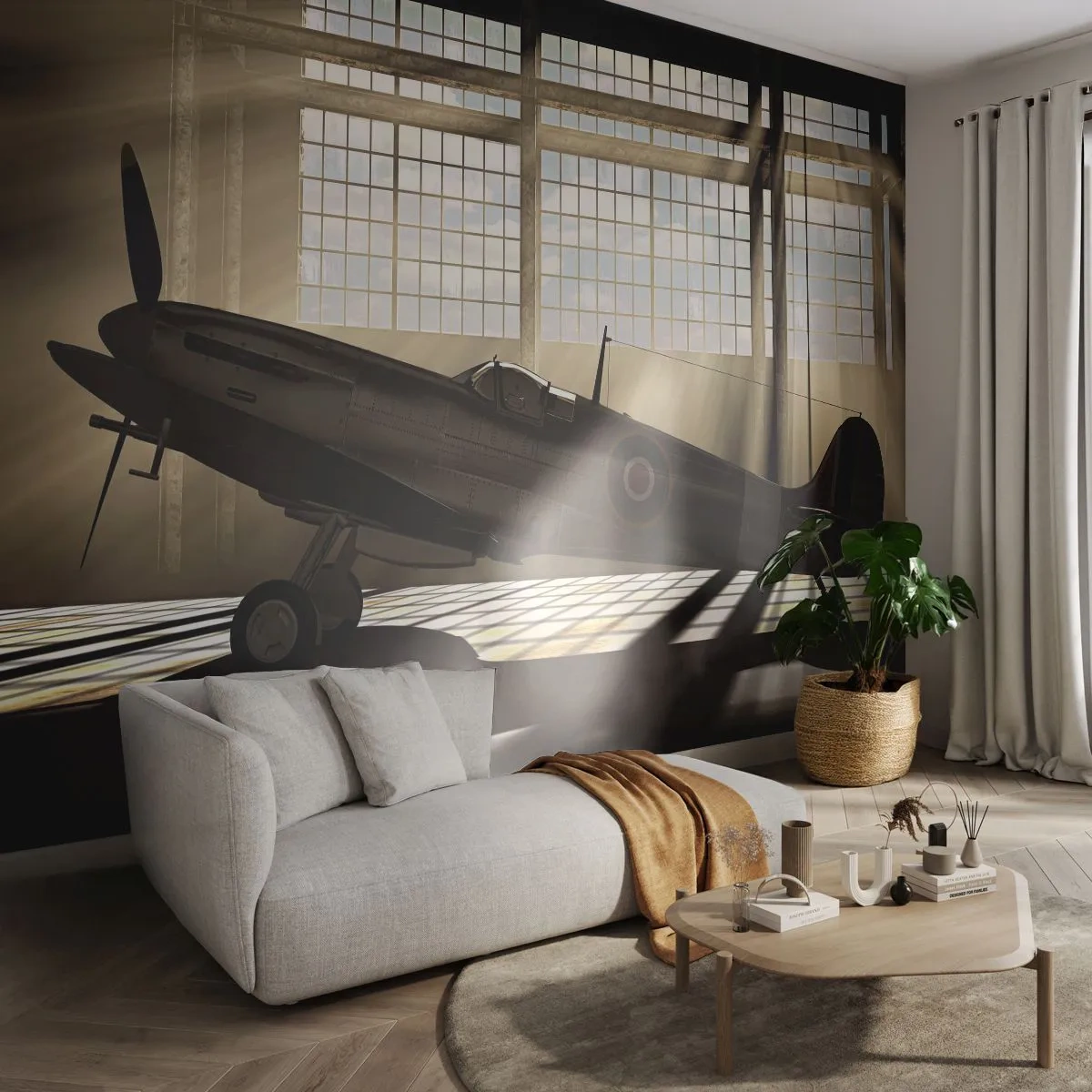 Fototapet Premium Sand - Resten af krigeren - Fly, Luftfartshangar, Fly - 350x256 cm