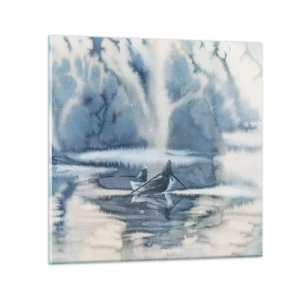 Billede på glas - Lystfiskere i deres paradis - 40x40 cm