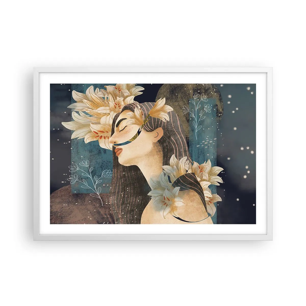 Plakat i hvid ramme - Eventyret om prinsessen med liljerne - 70x50 cm