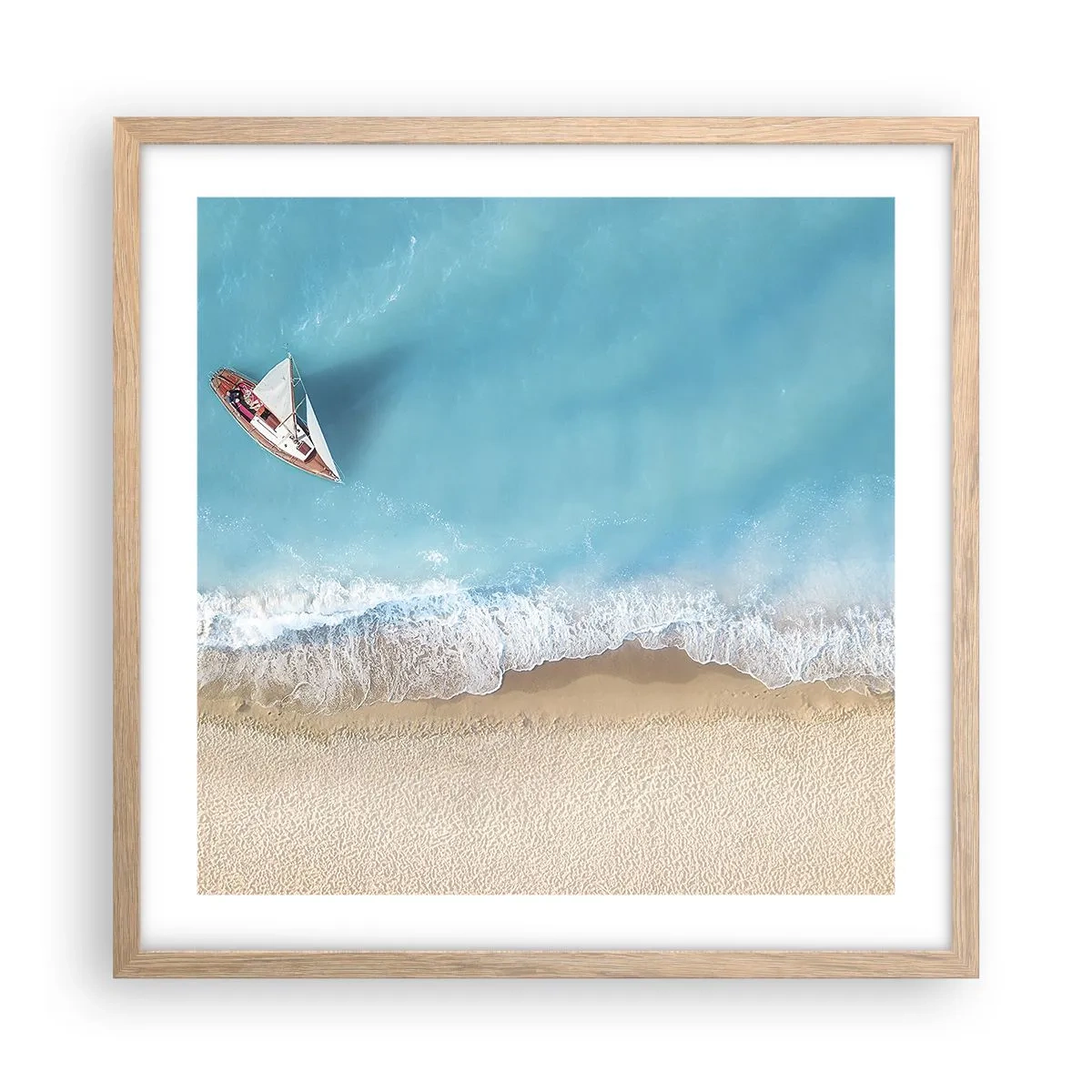 Plakat i ramme af lyst egetræ - På grænsen mellem blå og guld - 50x50 cm