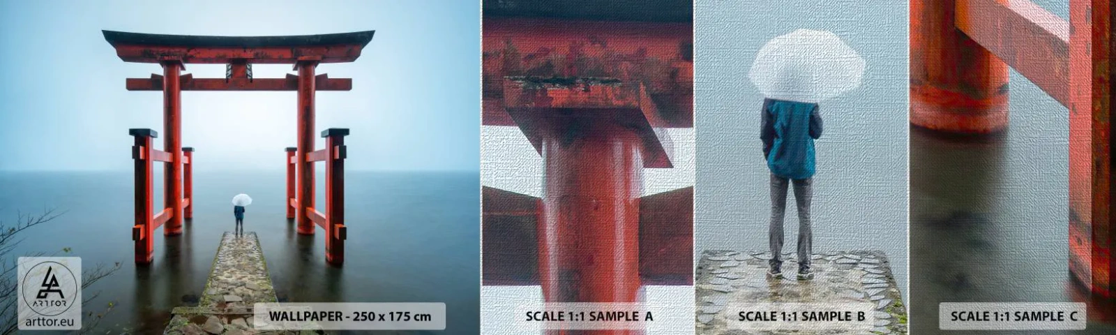 Prøve Fototapet Premium Canvas - Japansk drømmeri - Asien, Hakone tempel, Japan - 100x30 cm