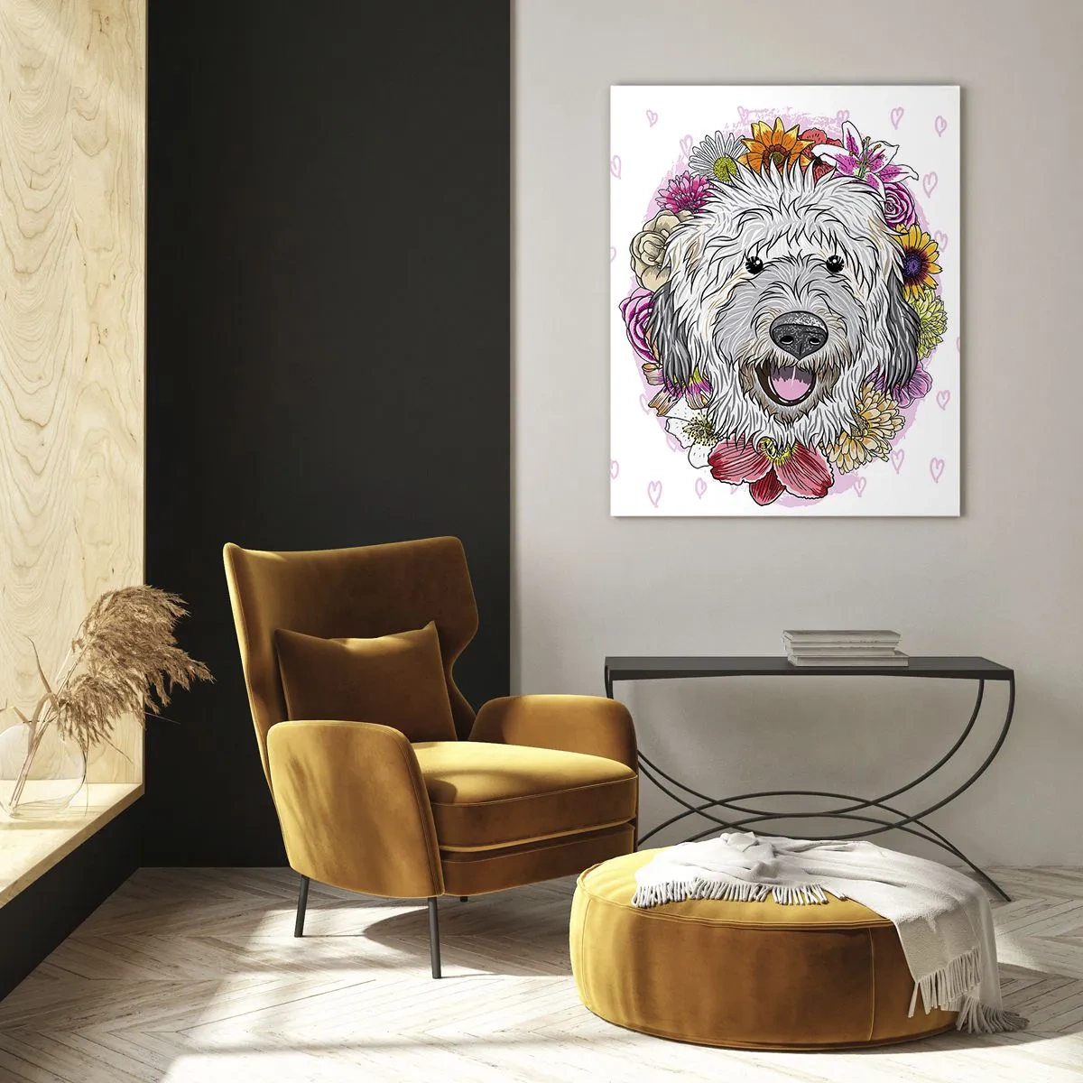 Billede på glas - Hvalpens glæde - 50x70 cm